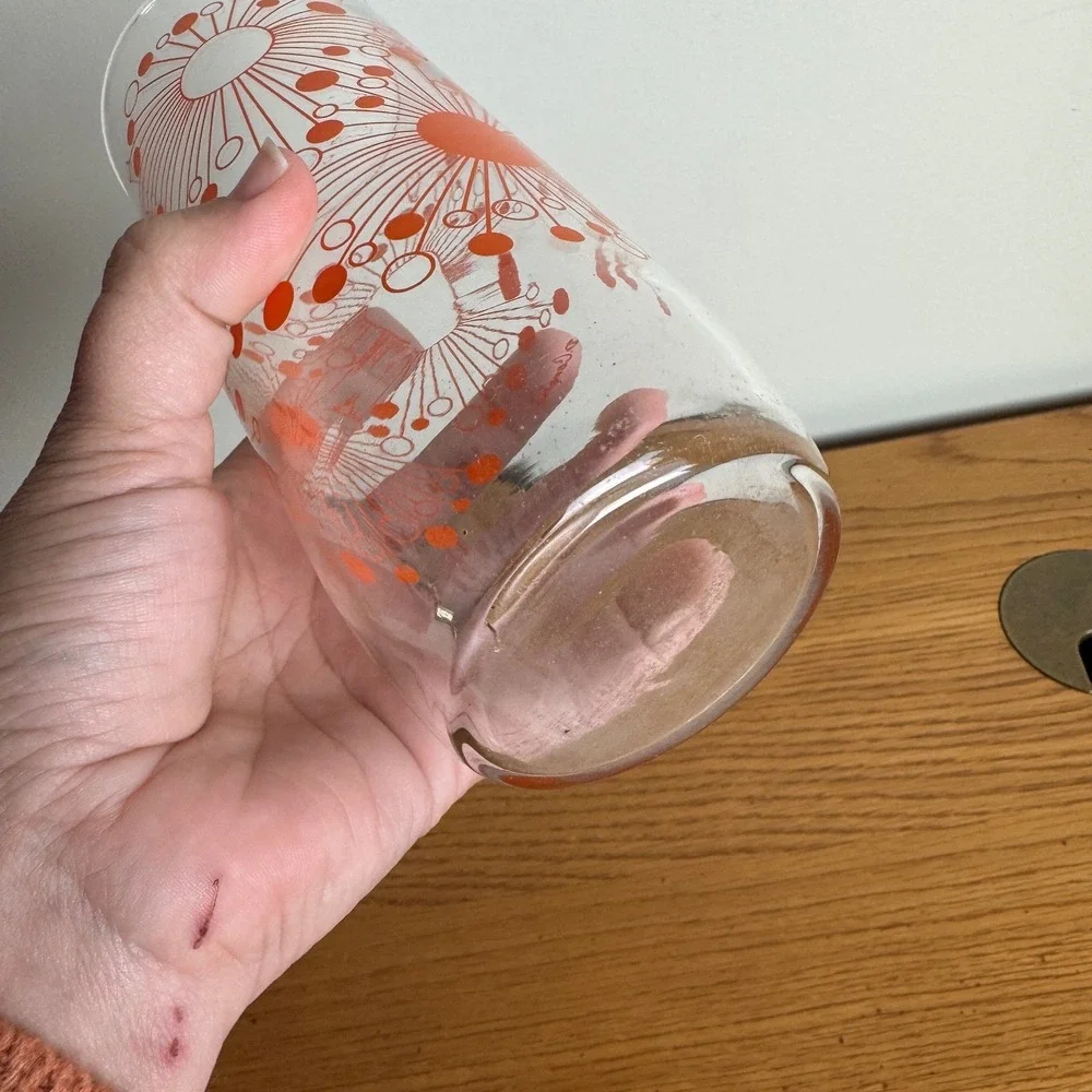 Vintage D Campbell 32 oz Glass Tumbler Orange Atomic Starburst Design Drinkware‎